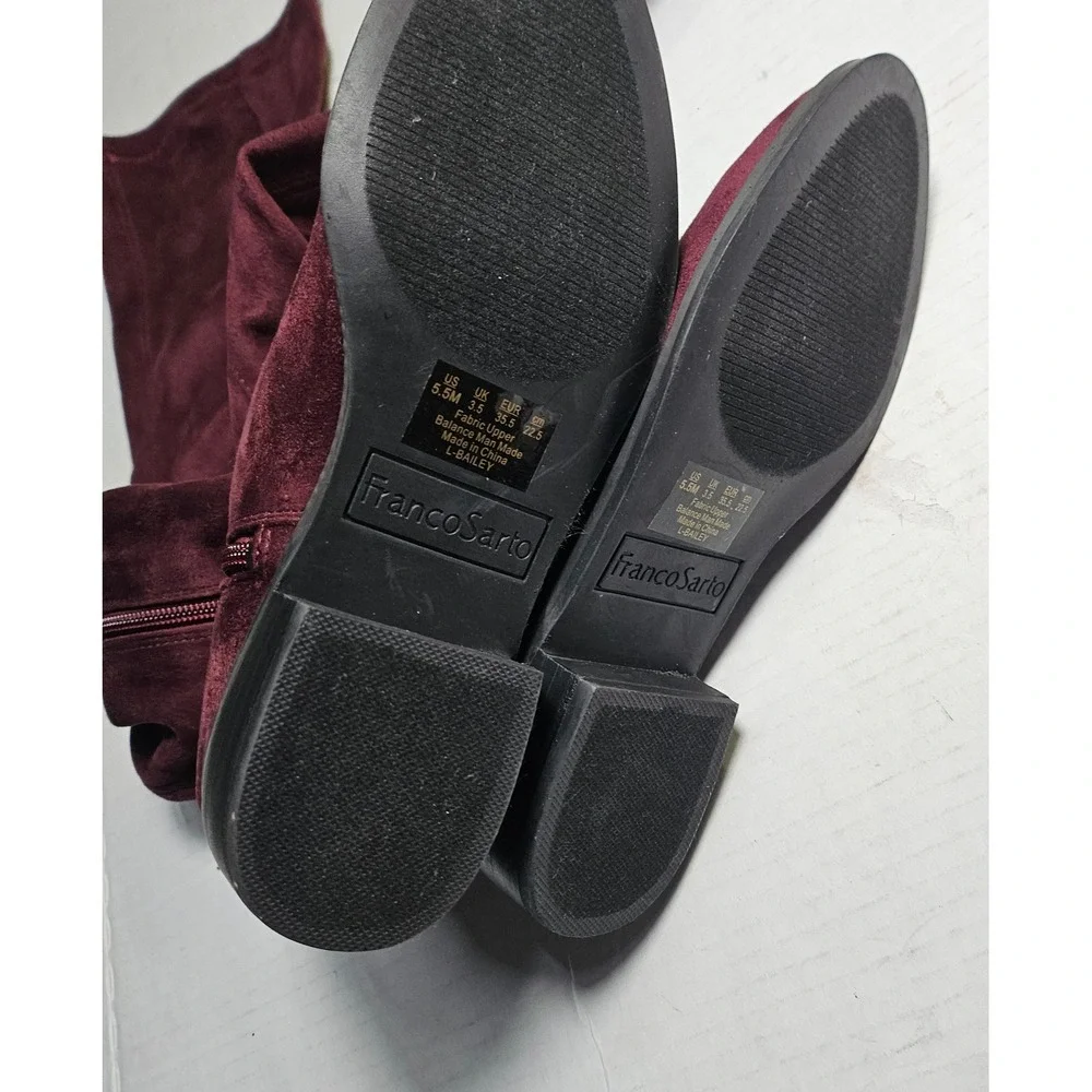Franco Sarto Bailey Over The Knee Boots Dark Burgundy Suede Block Heel Women 5.5